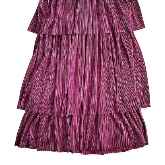 Sabina Musayev Judith Metallic Plunge Neck Pleated Layered Gown Purple Size XL - Picture 10 of 16